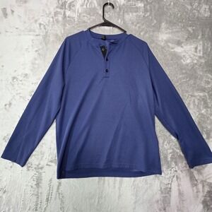 Manfinity Mens Blue Waffle Knit Long Sleeve‎ Henley Shirt Medium Raglan 1440